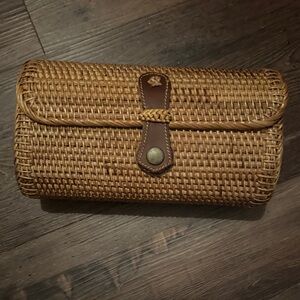 Woven Rattan purse with Leather Accent